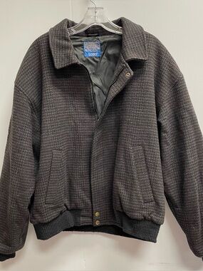 VINTAGE PENDLETON BLACK & PURPLE HOUNDSTOOTH WOOL BOMBER JACKET SZ M